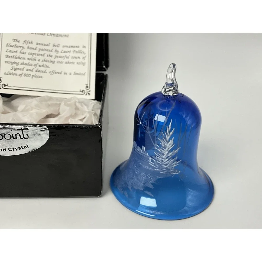 Pairpoint Crystal Annual Christmas Bell Ornament 1992 Hand Painted Bethlehem GUC
